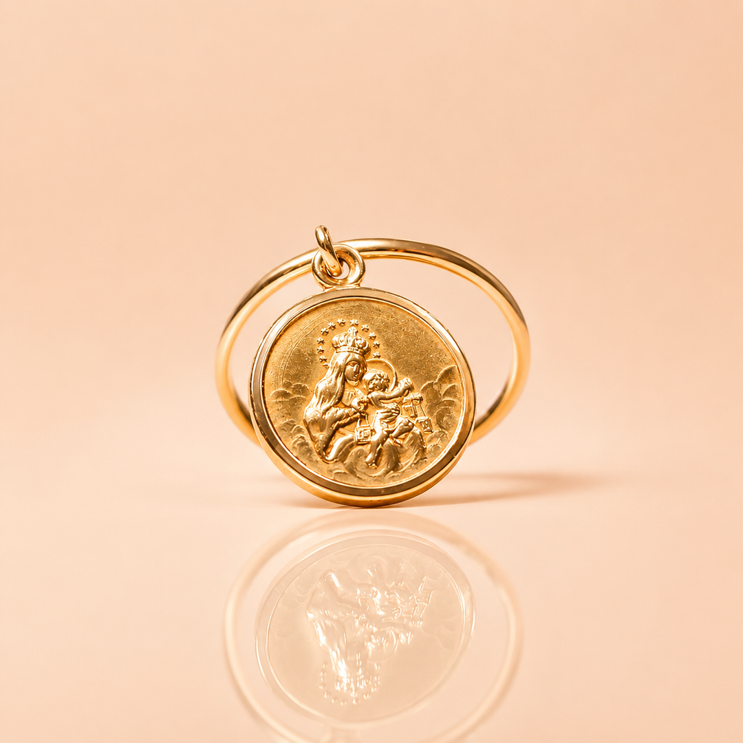ANELLO MEDAGLIA VERGINE CON BAMBINO ORO GIALLO