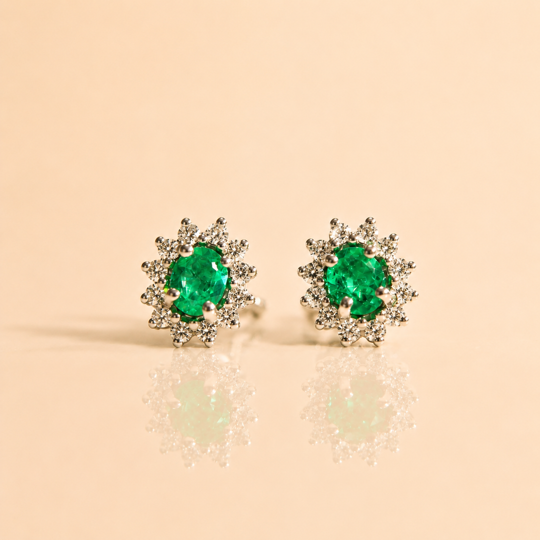 ORECCHINI MARGHERITE SMERALDI E DIAMANTI