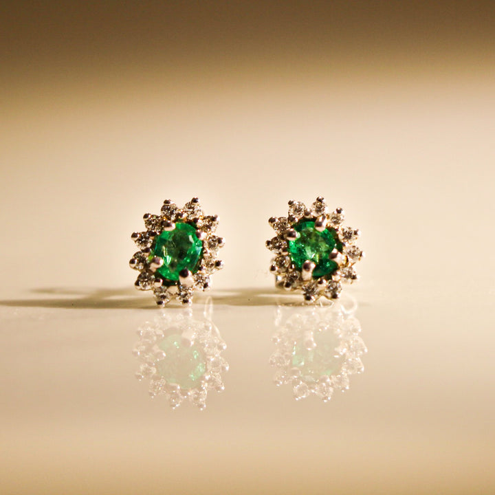 DAISY EMERALD AND DIAMOND EARRINGS