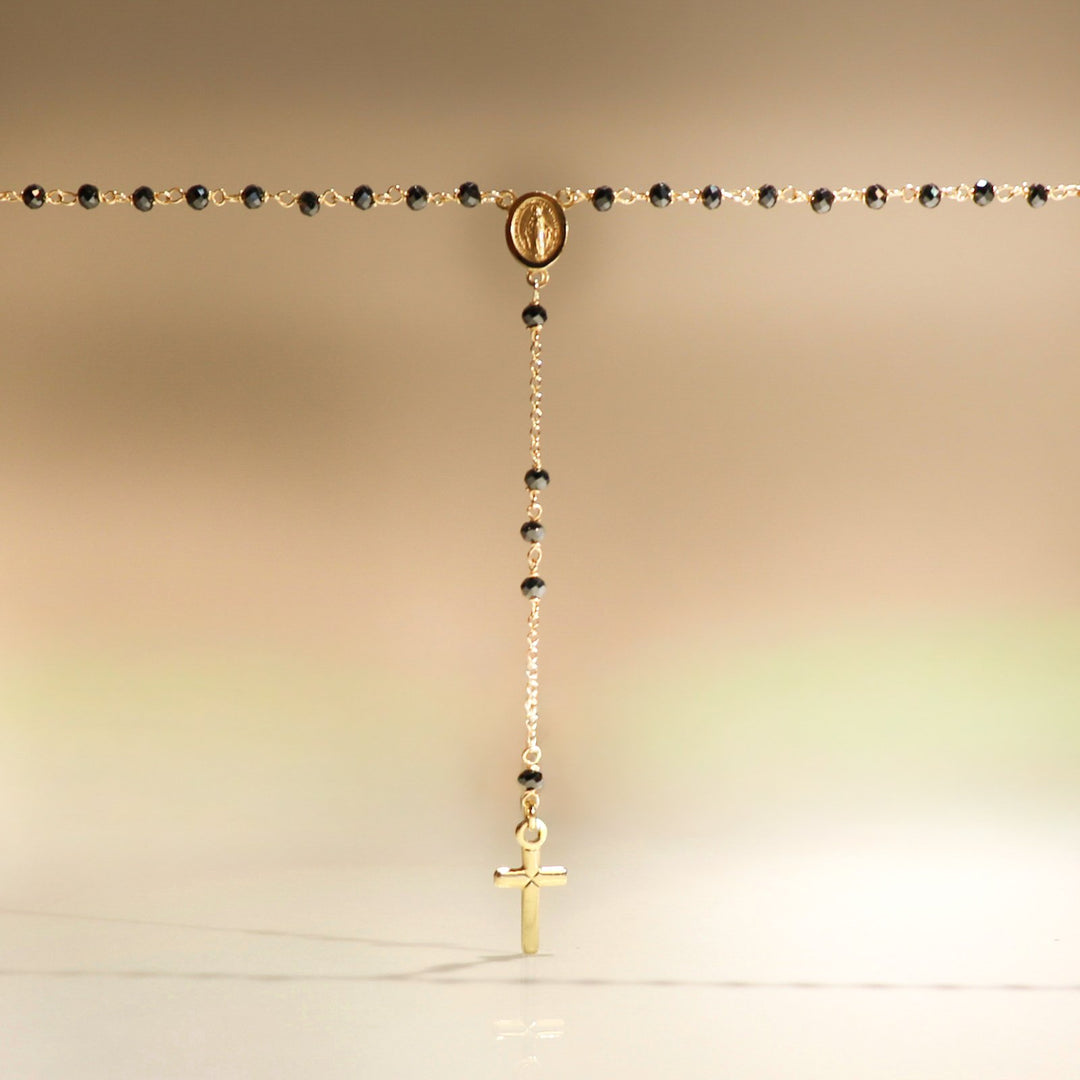 CHAPELET ISCHIA ONYX ET OR JAUNE