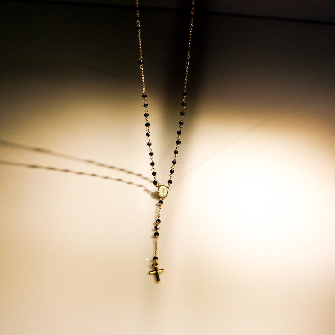 CHAPELET ISCHIA ONYX ET OR JAUNE