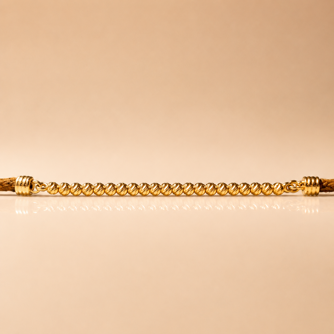 BRACCIALE GOLDEN HOUR ORO GIALLO MEDIUM CORDONCINO MARRONE