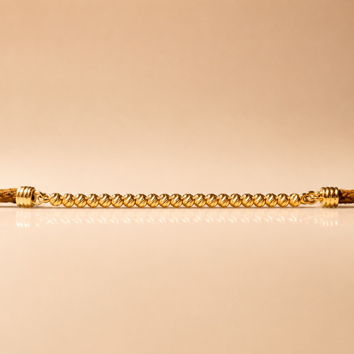 BRACCIALE GOLDEN HOUR ORO GIALLO MEDIUM CORDONCINO MARRONE