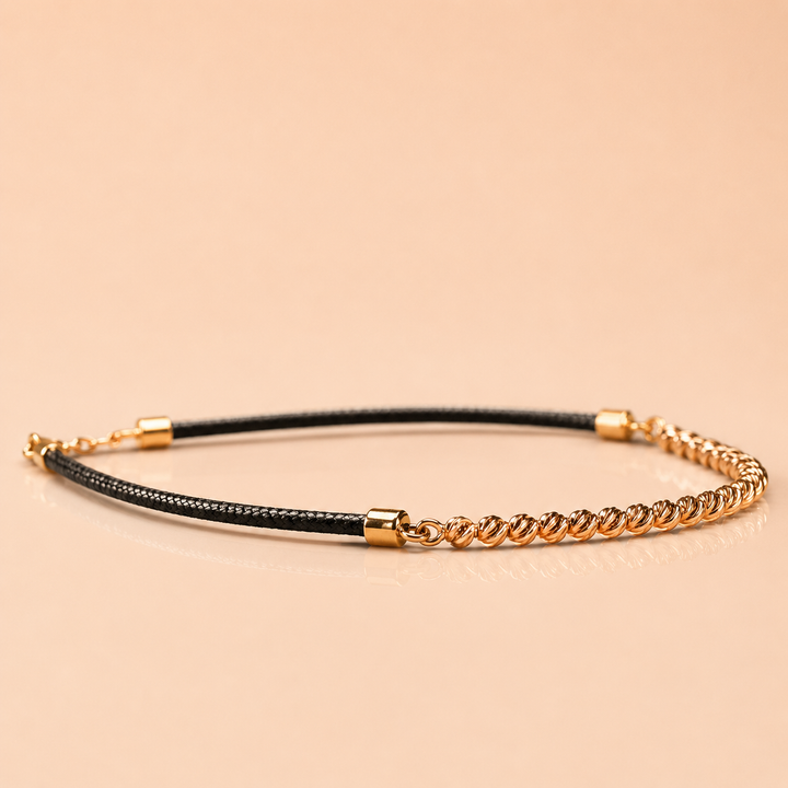 BRACCIALE GOLDEN HOUR ORO ROSA MEDIO CORDONCINO NERO