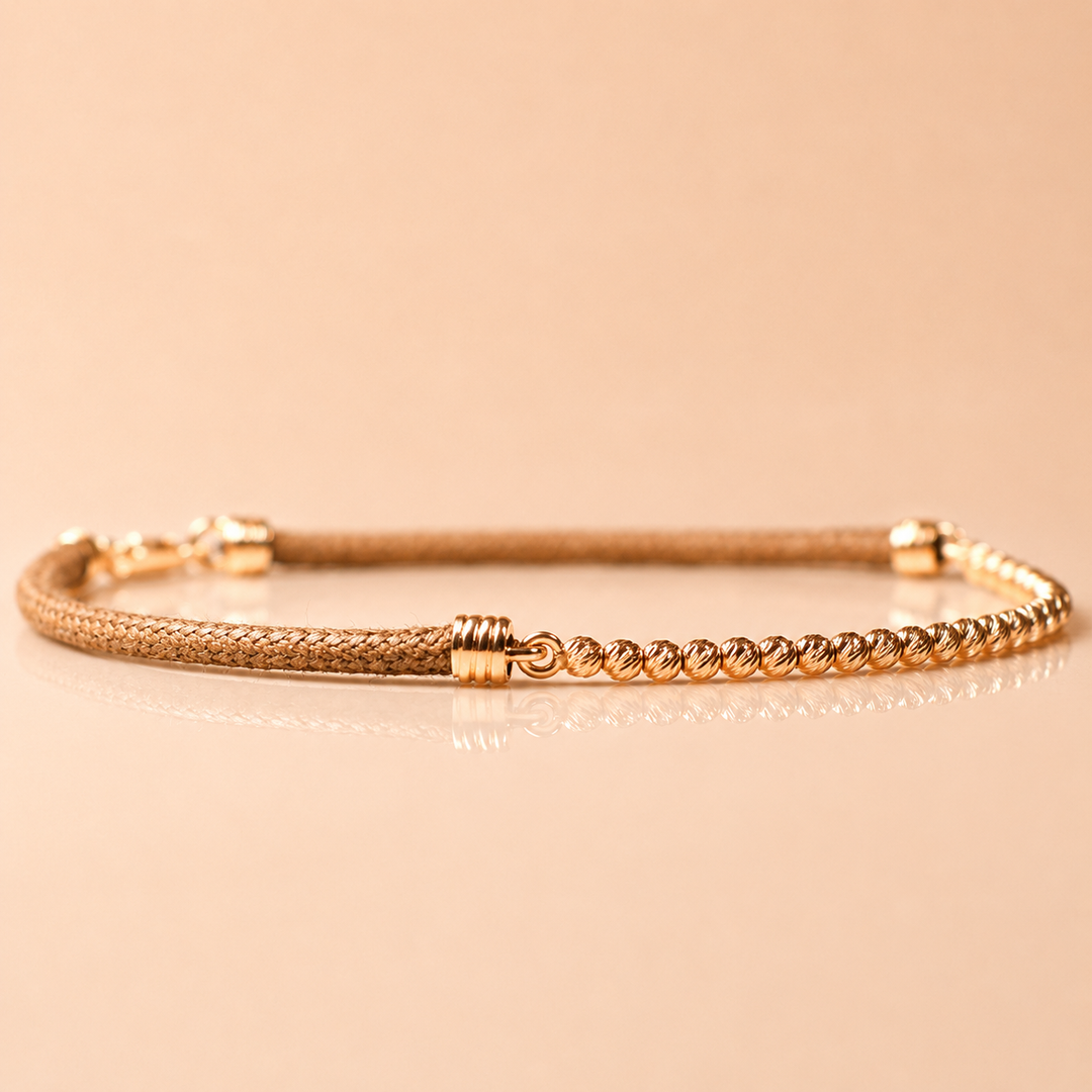 BRACCIALE GOLDEN HOUR ORO GIALLO MEDIUM CORDONCINO MARRONE